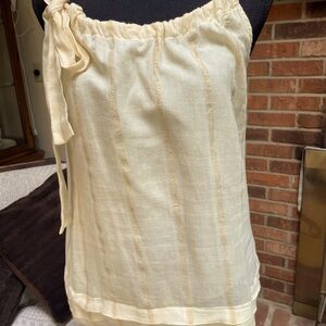 Old Navy pale yellow top with gold stripes.